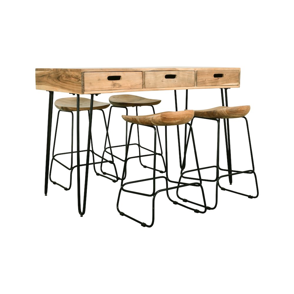 Rollins 52" Solid Acacia Dining Set with Four Backless Barstools
