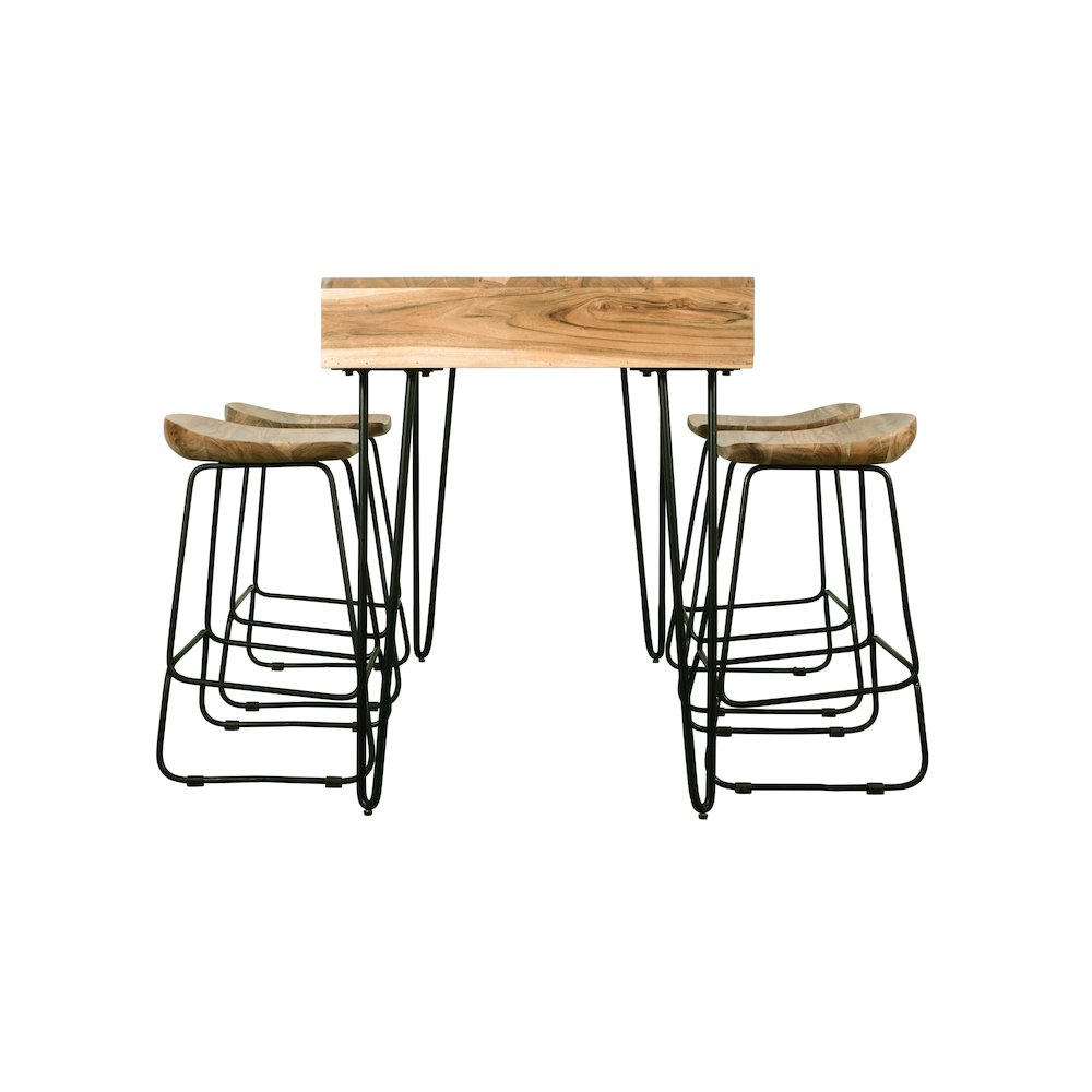 Rollins 52" Solid Acacia Dining Set with Four Backless Barstools