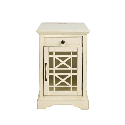Power Chairside End Table with Outlet, Traditional Accent Table for Living Room