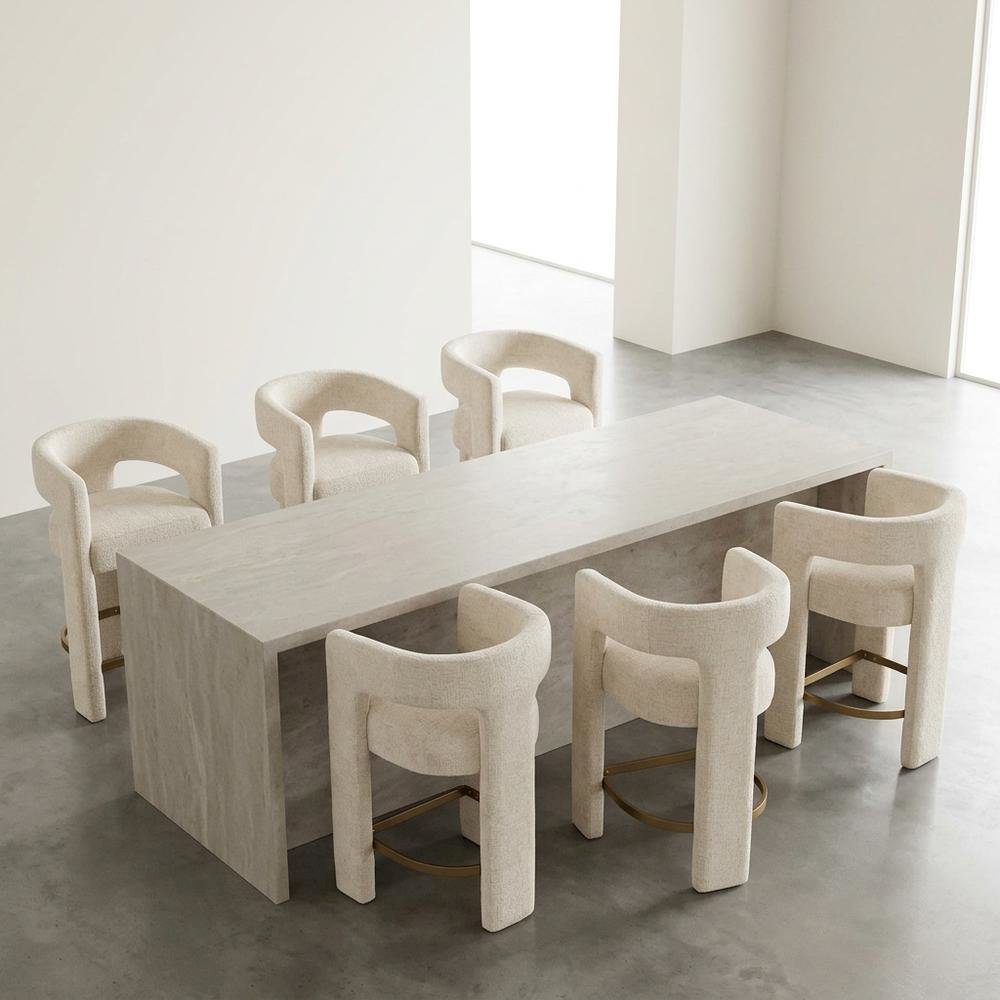 Modern Upholstered Counter Stool, Iron Frame, Natural, Set of 6