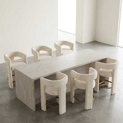 Modern Upholstered Counter Stool, Iron Frame, Natural, Set of 6