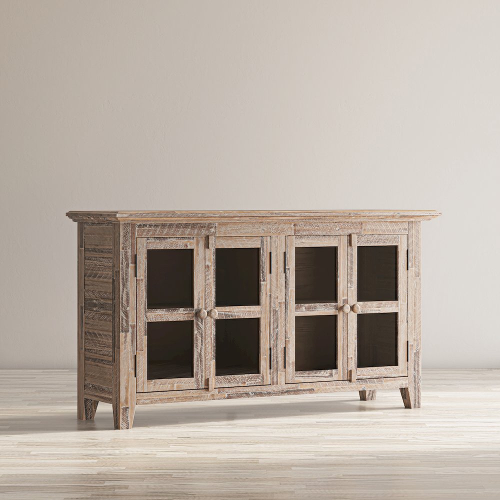 Rustic Shores 54" Coastal Distressed Acacia Four-Door Credenza Cabinet