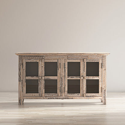 Rustic Shores 54" Coastal Distressed Acacia Four-Door Credenza Cabinet