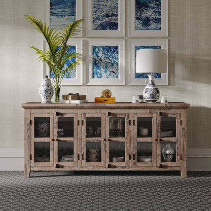 Rustic Shores 70" Coastal Distressed Acacia Six-Door Sideboard Cabinet