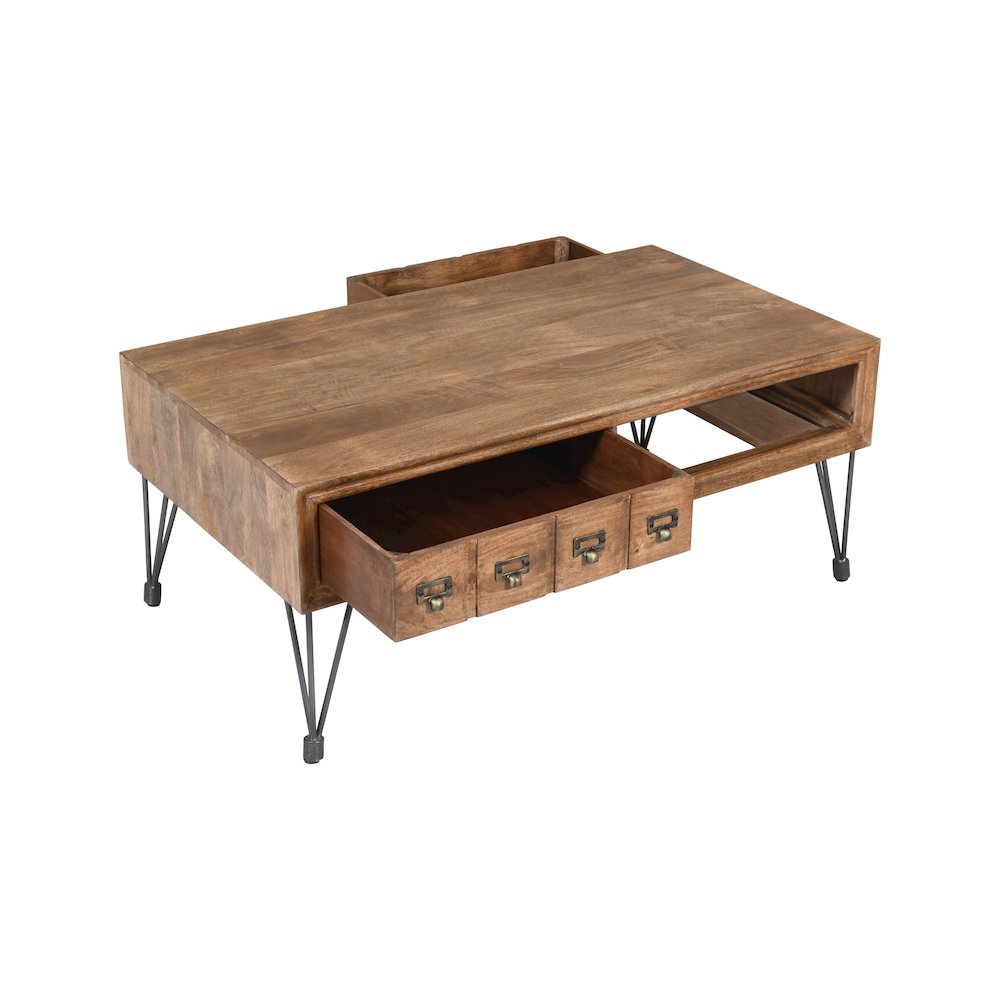 American Vintage Solid Wood Coffee Table with Apothecary Drawers