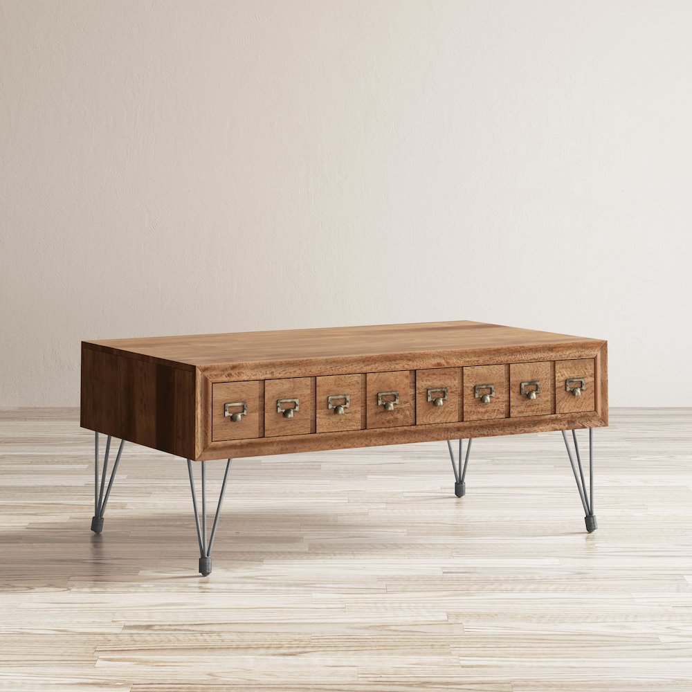 American Vintage Solid Wood Coffee Table with Apothecary Drawers