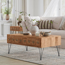 American Vintage Solid Wood Coffee Table with Apothecary Drawers