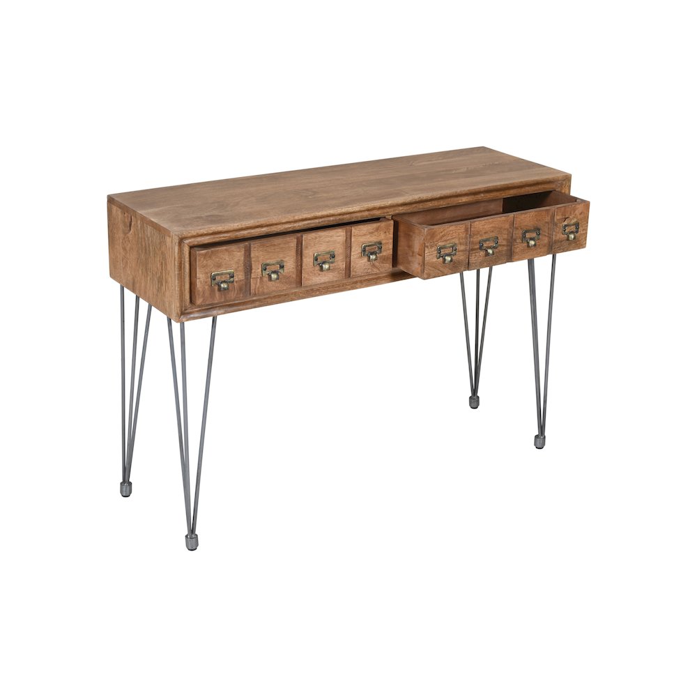American Vintage Solid Wood Sofa Table with Apothecary Drawers