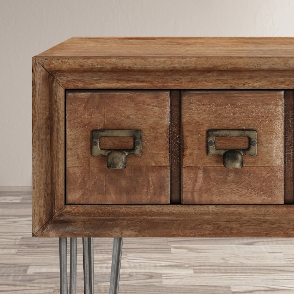American Vintage Solid Wood Sofa Table with Apothecary Drawers