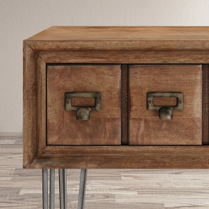 American Vintage Solid Wood Sofa Table with Apothecary Drawers