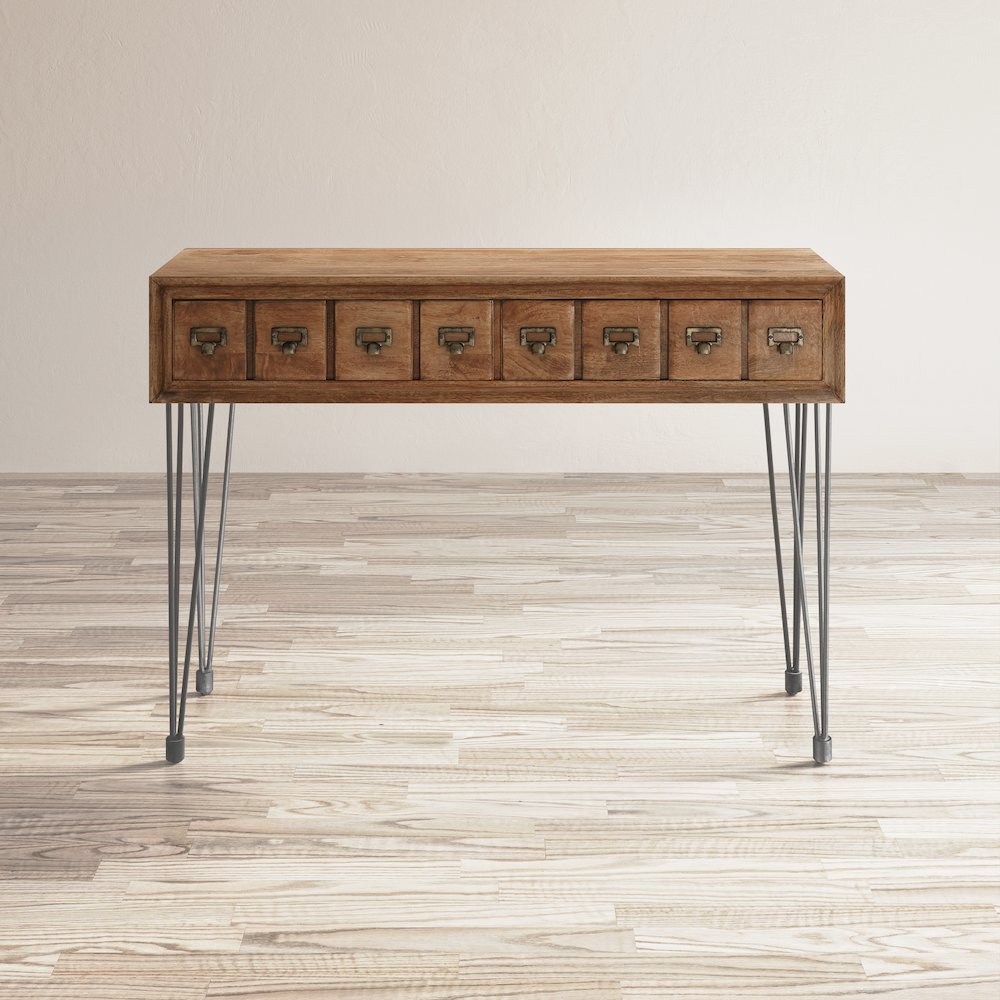 American Vintage Solid Wood Sofa Table with Apothecary Drawers