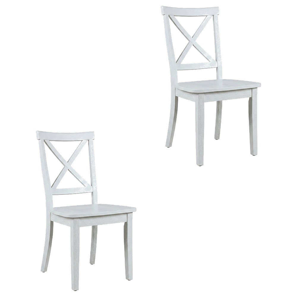 Acacia Veneer X-Back Dining Chairs, Wire-Brushed Coastal Wood, Brushed White