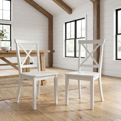 Acacia Veneer X-Back Dining Chairs, Wire-Brushed Coastal Wood, Brushed White