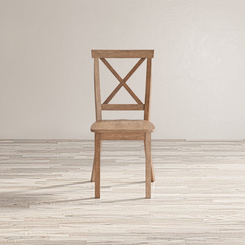 Eastern Tides Coastal Wire-Brushed Wood Three Piece Cross-Back Dining Set