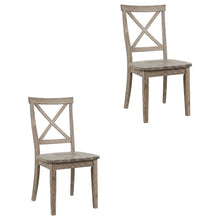 Acacia Veneer X-Back Dining Chairs, Wire-Brushed Coastal Wood, Brushed Bisque, Set of 2
