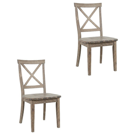 Acacia Veneer X-Back Dining Chairs, Wire-Brushed Coastal Wood, Brushed Bisque, Set of 2
