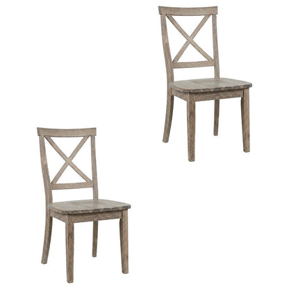 Acacia Veneer X-Back Dining Chairs, Wire-Brushed Coastal Wood, Brushed Bisque, Set of 2