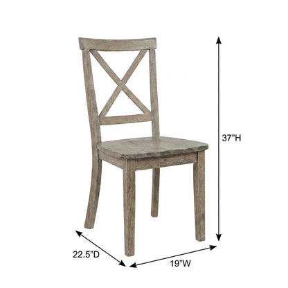 Acacia Veneer X-Back Dining Chairs, Wire-Brushed Coastal Wood, Brushed Bisque, Set of 2