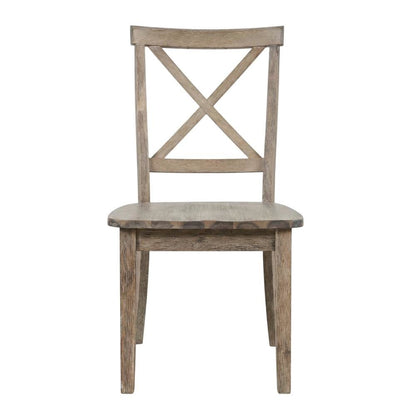Acacia Veneer X-Back Dining Chairs, Wire-Brushed Coastal Wood, Brushed Bisque, Set of 2