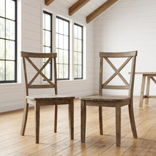 Acacia Veneer X-Back Dining Chairs, Wire-Brushed Coastal Wood, Brushed Bisque, Set of 2