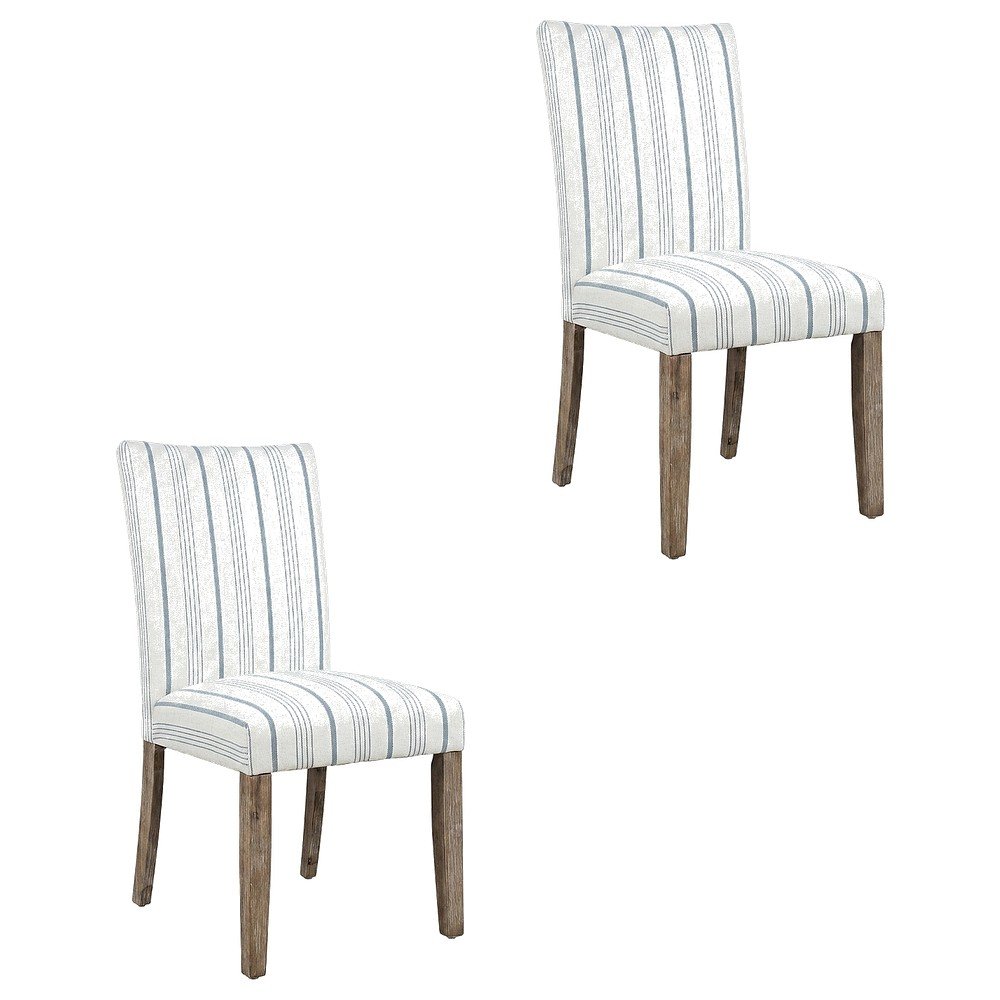 Acacia Veneer Parsons Dining Chairs, Coastal High-Back Style, Blue Stripe, Set