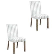 Acacia Veneer Parsons Dining Chairs, Coastal High-Back Style, Blue Stripe, Set