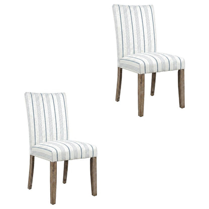 Acacia Veneer Parsons Dining Chairs, Coastal High-Back Style, Blue Stripe, Set