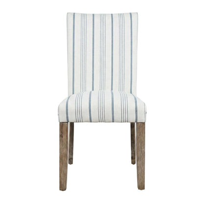 Acacia Veneer Parsons Dining Chairs, Coastal High-Back Style, Blue Stripe, Set
