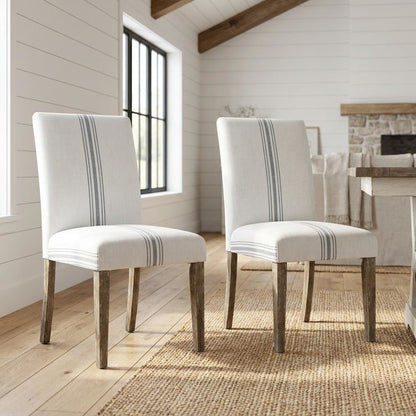 Acacia Veneer Parsons Dining Chairs, Coastal High-Back Style, Blue Stripe, Set