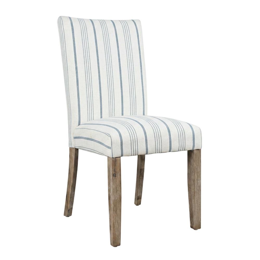 Acacia Veneer Parsons Dining Chairs, Coastal High-Back Style, Blue Stripe, Set