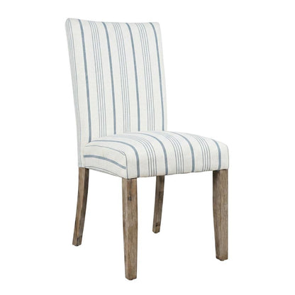 Acacia Veneer Parsons Dining Chairs, Coastal High-Back Style, Blue Stripe, Set