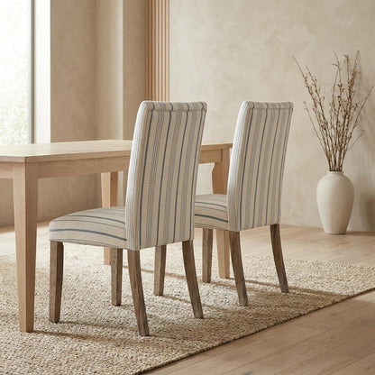 Acacia Veneer Parsons Dining Chairs, Coastal High-Back Style, Blue Stripe, Set