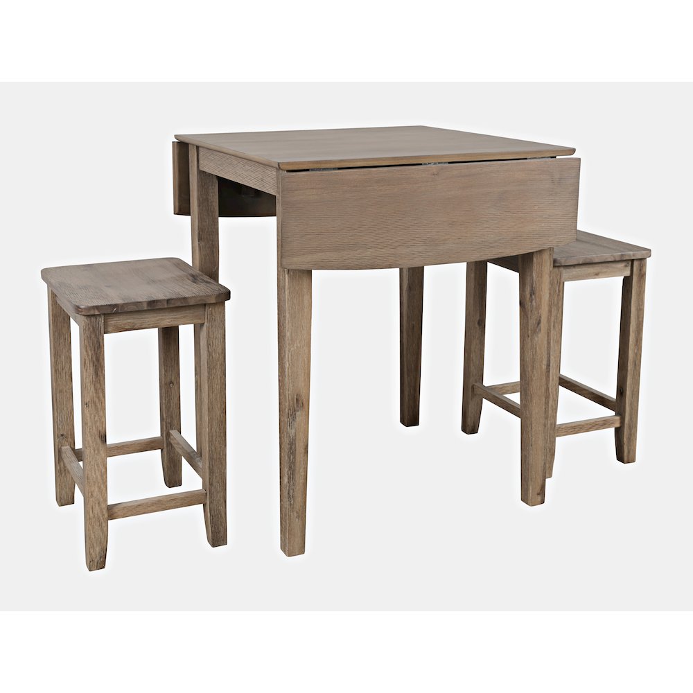 Coastal Wire-Brushed Acacia Three Piece Backless Counter Height Dining Set