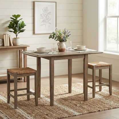 Acacia Veneer Drop-Leaf Counter Height Dining Table, Coastal, Brushed Bisque