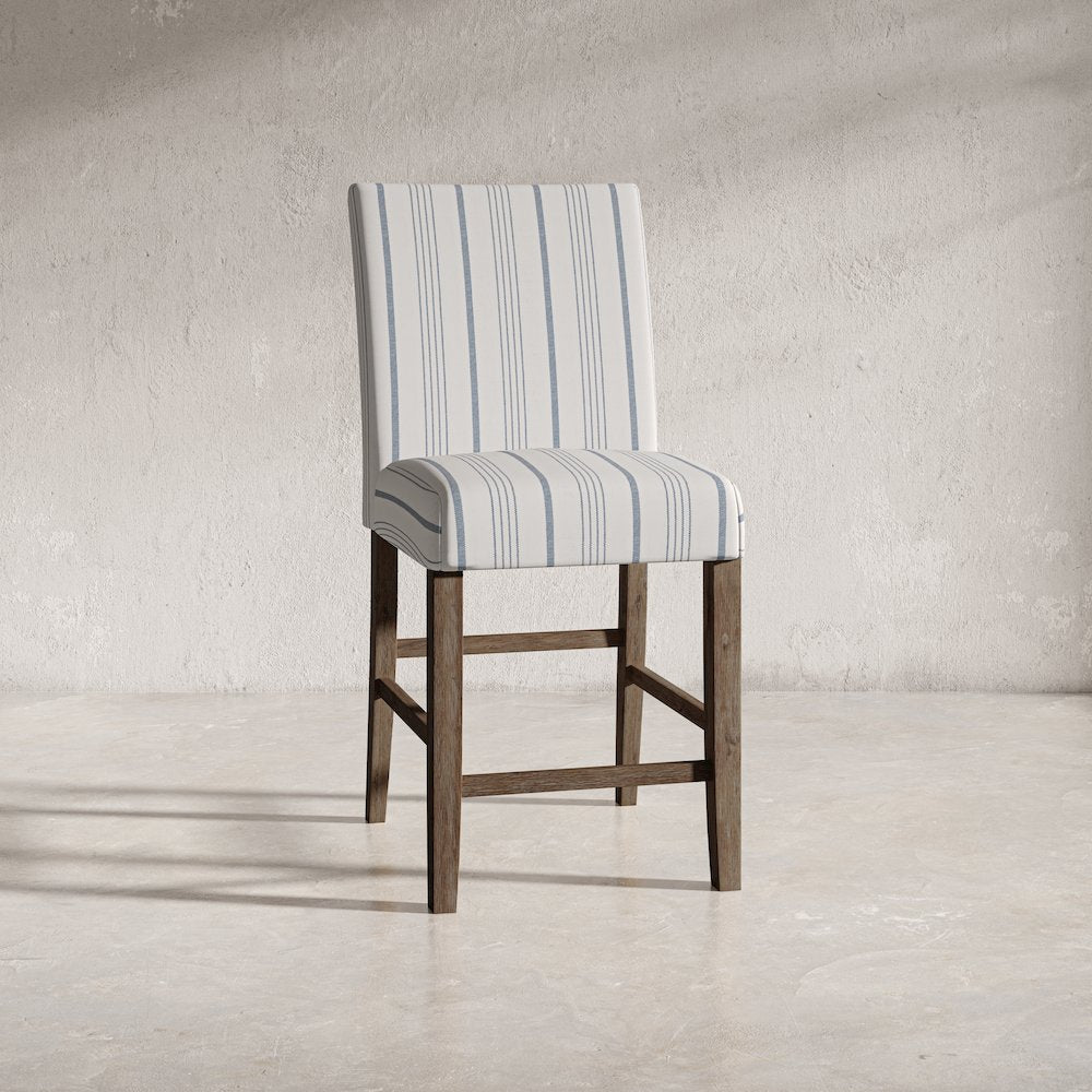 Eastern Tides Coastal Wire-Brushed Wood Upholstered Parsons Barstool (Set of 2)