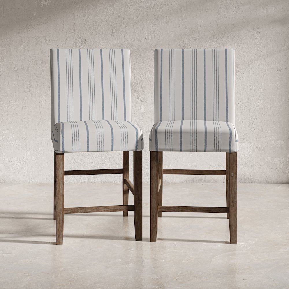 Eastern Tides Coastal Wire-Brushed Wood Upholstered Parsons Barstool (Set of 2)
