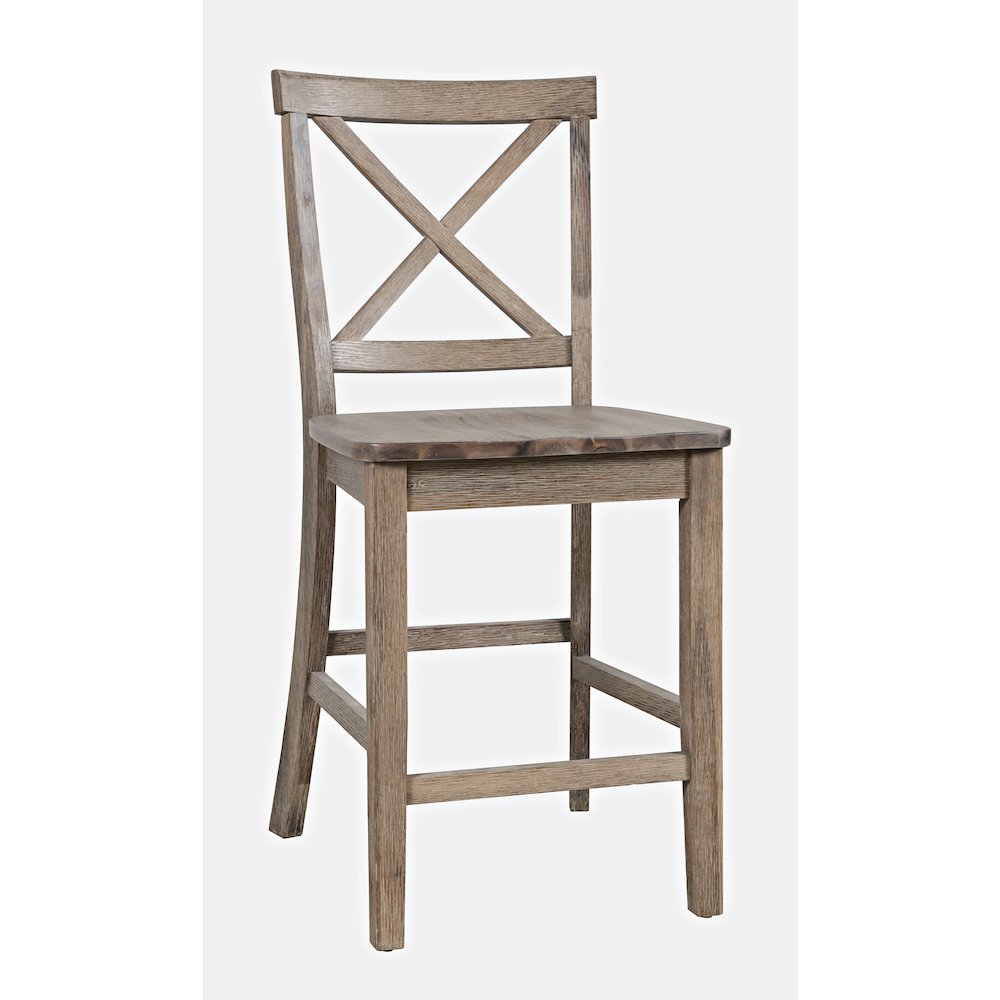 Eastern Tides Coastal Wire-Brushed Wood X-Back Counter Barstool (Set of 2)