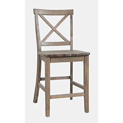 Eastern Tides Coastal Wire-Brushed Wood X-Back Counter Barstool (Set of 2)