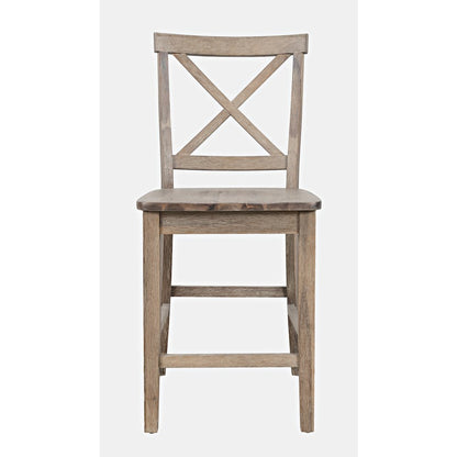 Eastern Tides Coastal Wire-Brushed Wood X-Back Counter Barstool (Set of 2)