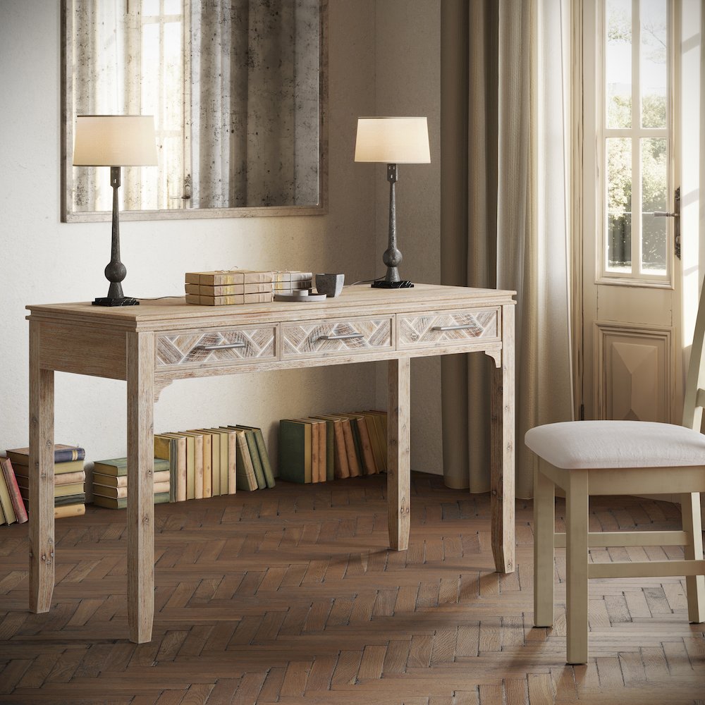 Gramercy Mid-Century Modern Chevron Three Drawer USB Charging Desk