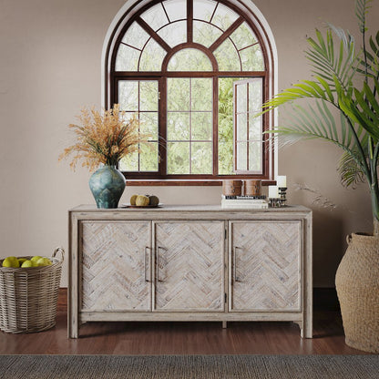 Gramercy Mid-Century Modern Chevron Three Door 60" Accent Cabinet