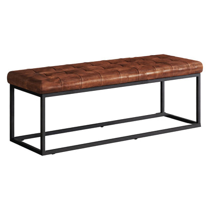 Global Archive 50" Genuine Distressed Leather Mid-Century Modern Ottoman Bench