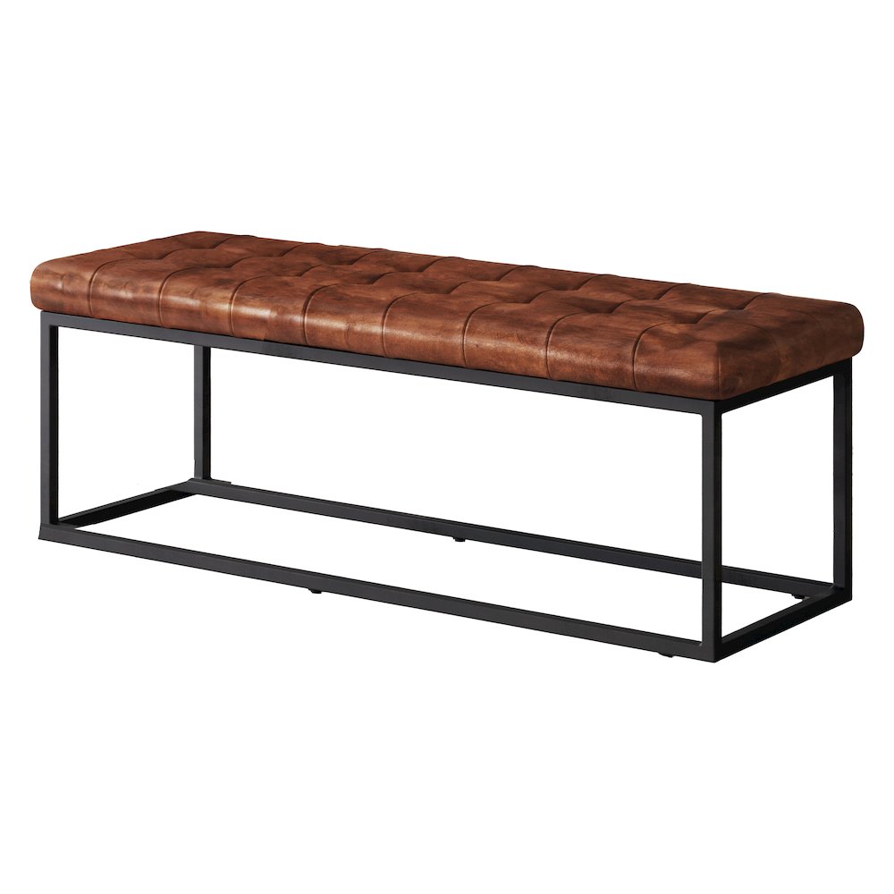 Global Archive 50" Genuine Distressed Leather Mid-Century Modern Ottoman Bench