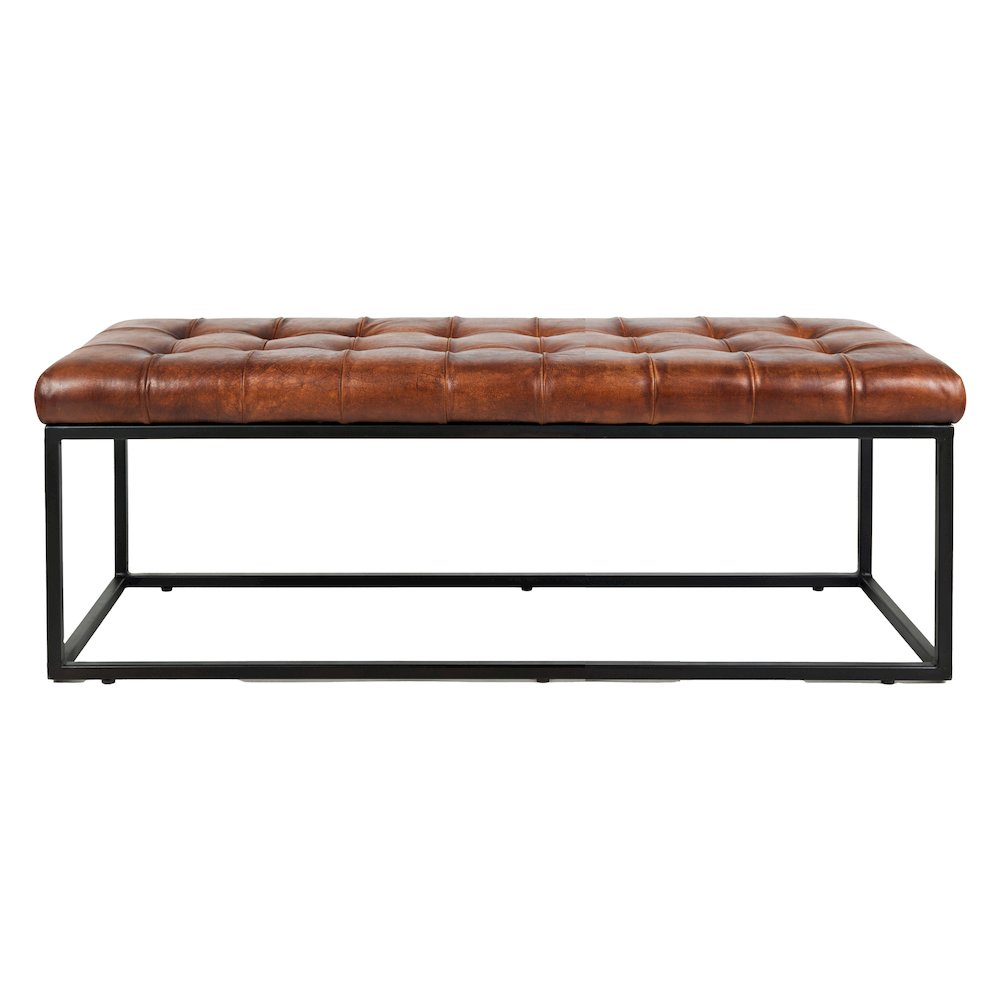 Global Archive 50" Genuine Distressed Leather Mid-Century Modern Ottoman Bench