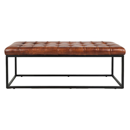 Global Archive 50" Genuine Distressed Leather Mid-Century Modern Ottoman Bench