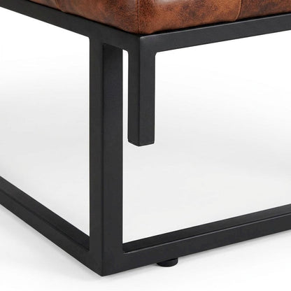 Genuine Leather Mid-Century Ottoman Bench with Iron Frame, Bedroom, Saddle brown