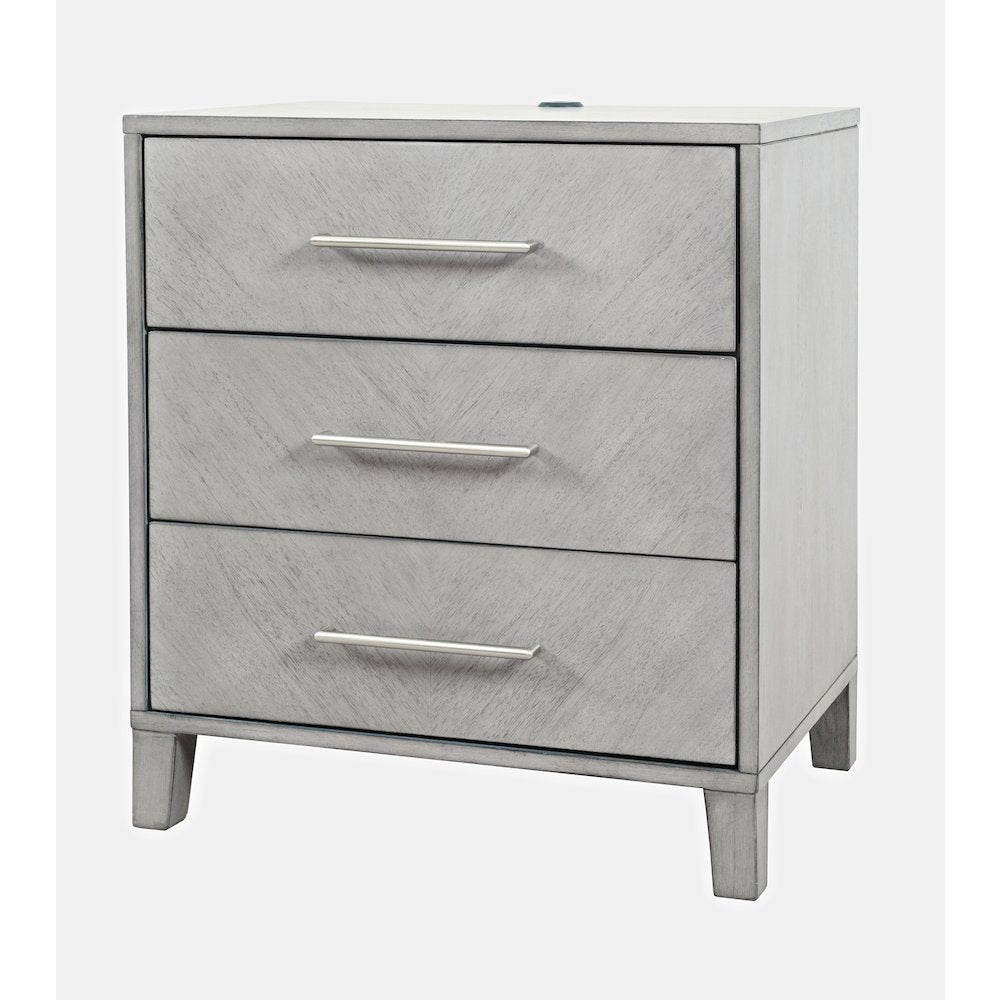 Contemporary Modern 28" USB Charging Nightstand with Drawers and Metal Hardware