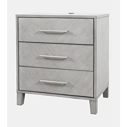 Contemporary Modern 28" USB Charging Nightstand with Drawers and Metal Hardware