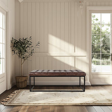 Global Archive 50" Genuine Distressed Leather Mid-Century Modern Ottoman Bench
