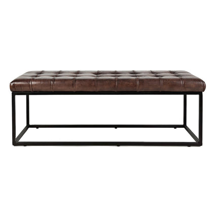 Global Archive 50" Genuine Distressed Leather Mid-Century Modern Ottoman Bench